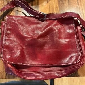 Red Leather Messenger Bag Vera Pelle- Italy